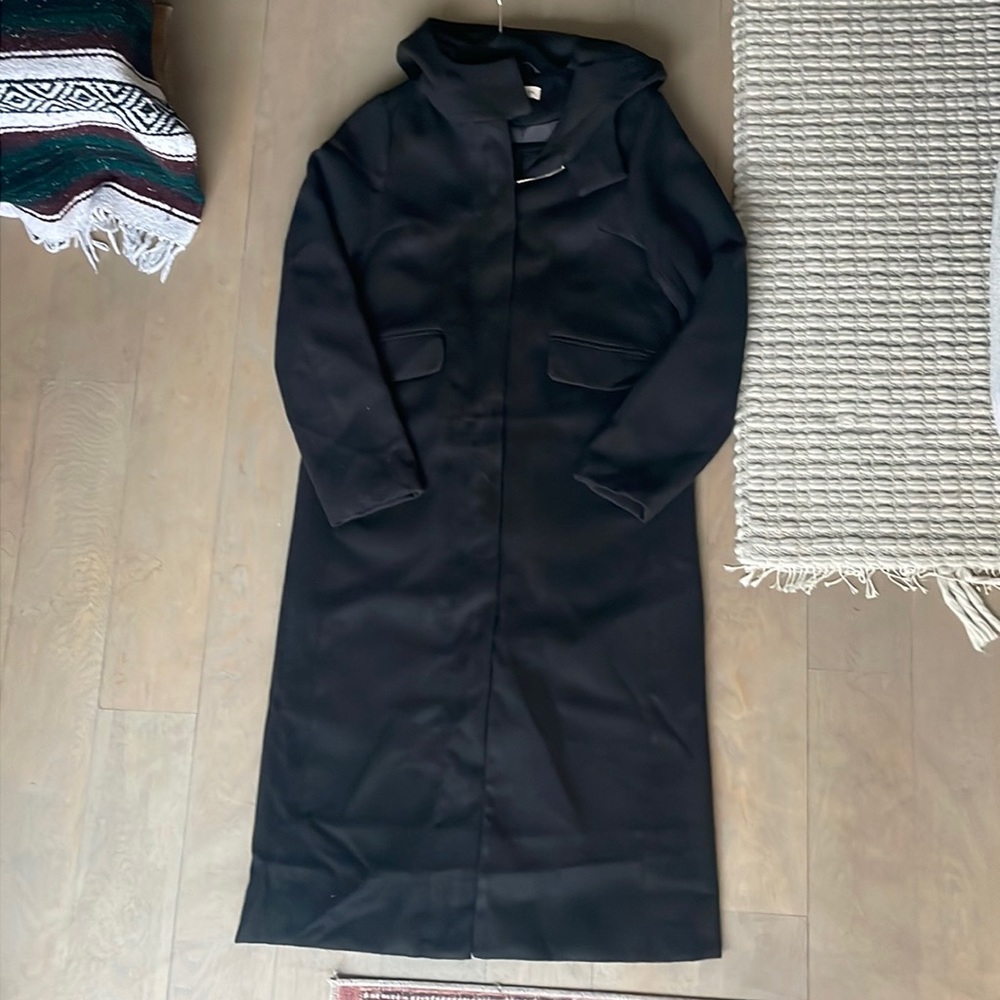 Stevie‎ Hender long black fleece trenchcoat size S NWOT